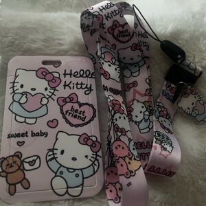 Hello Kitty Pastel Pink and Light Blue Lanyard with Card Holder